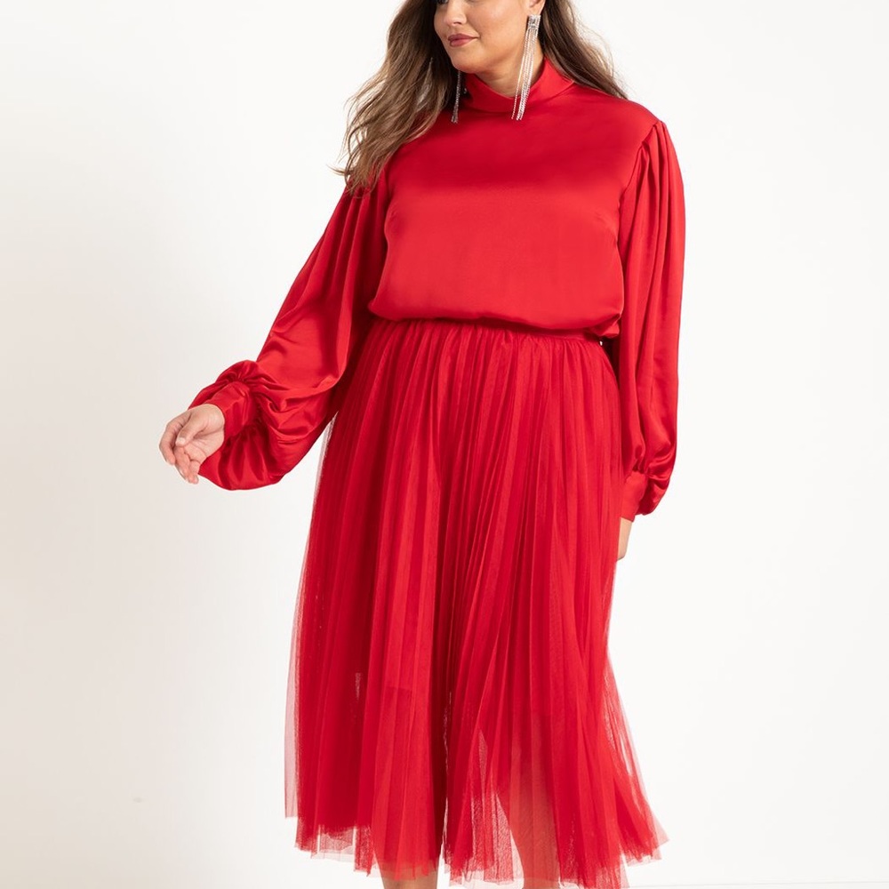 Eloquii Tulle Pleated Red Skirt